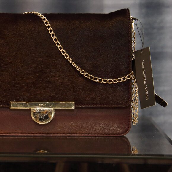 DKNY Burgundy Leather Clutch Shoulder Bag - Picture 3 of 3